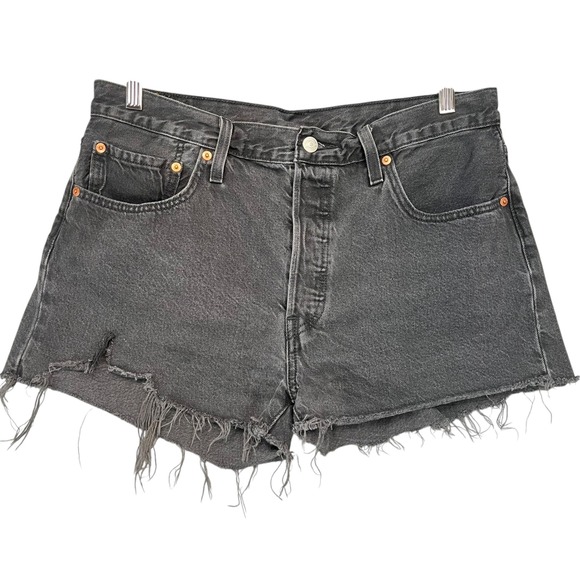 Levi's Pants - Levis 501 Womens Denim Black Wash Distressed Frayed High Waist Cut Off Shorts 32